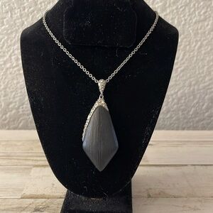 Alexis Bittar Carved Black Lucite Encrusted Crystals Pendant Necklace.